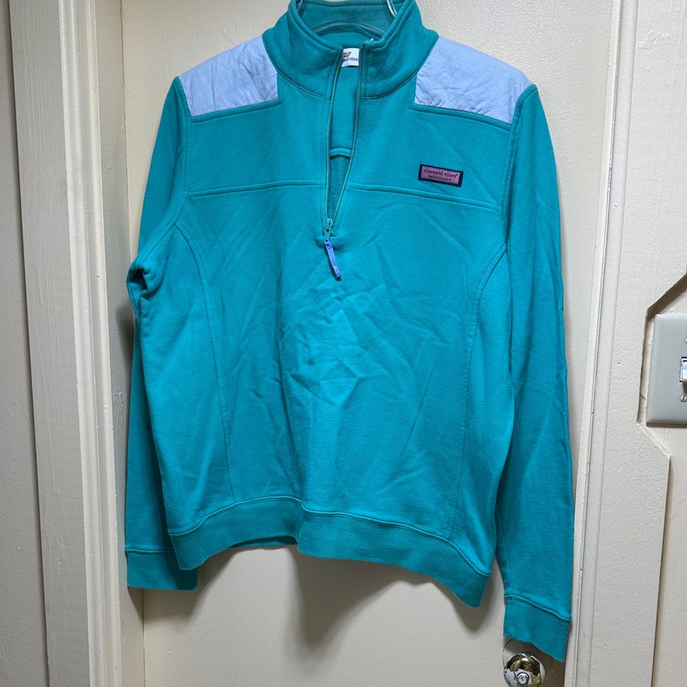 Vineyard Vines Turquoise and Lavender Quarter-Zip Pullover